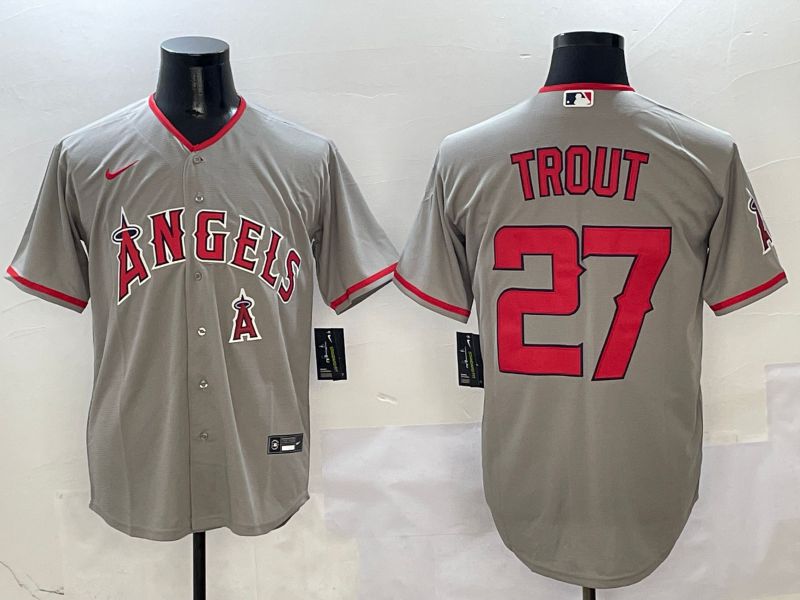 Men Los Angeles Angels #27 Trout Grey Game 2025 Nike MLB Jersey style 7->nfl hats->Sports Caps